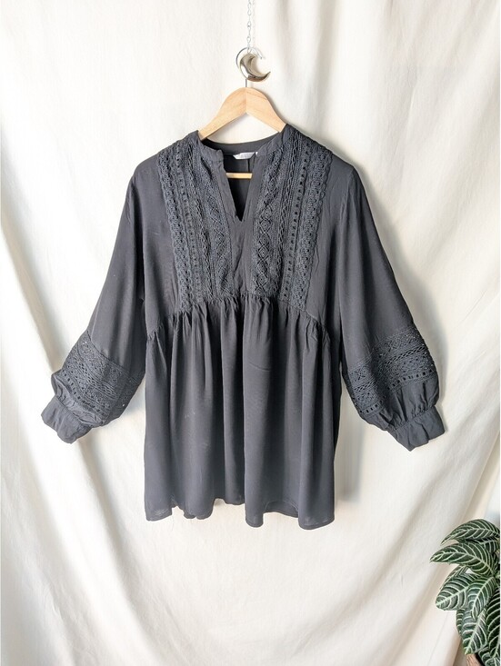 Tops - black embroidered peasant blouse top oe mini dress